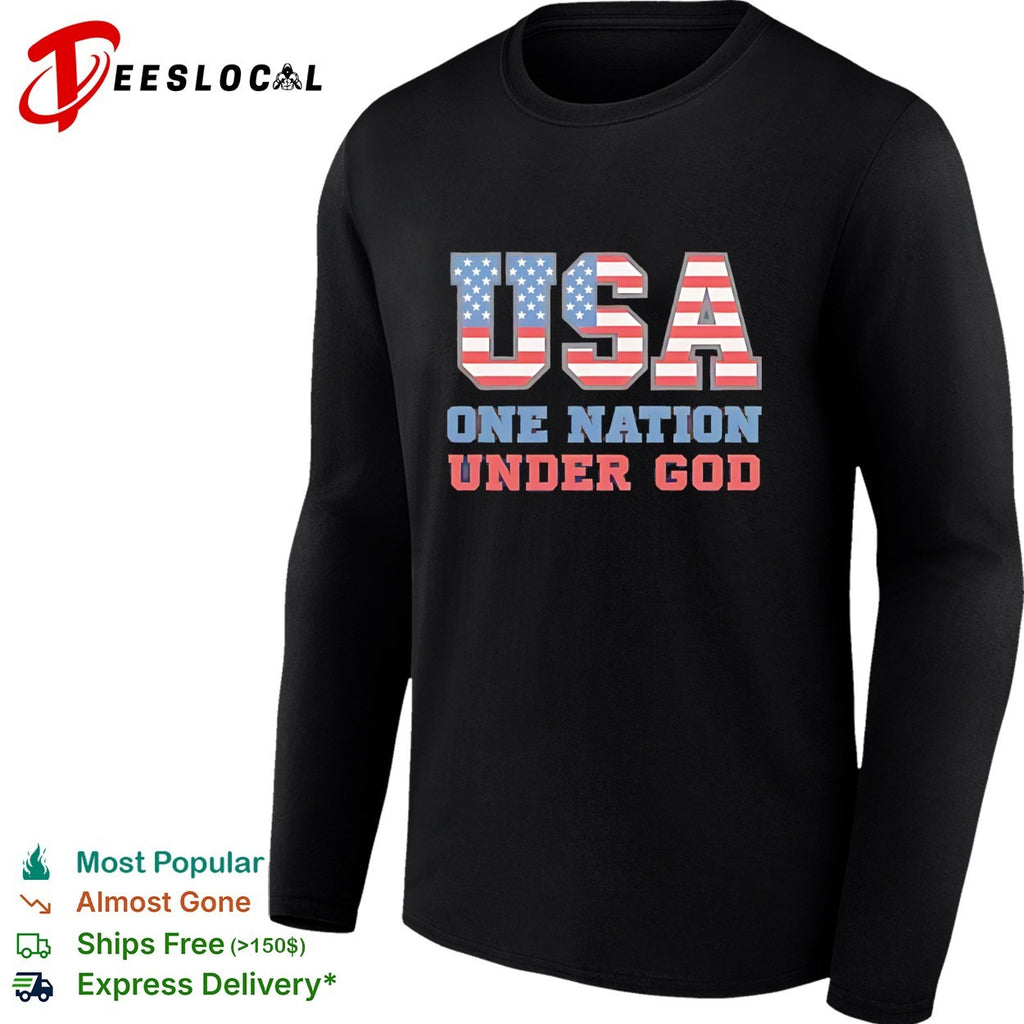 Usa one nation under god American flag patriotic stars and stripes theme shirt