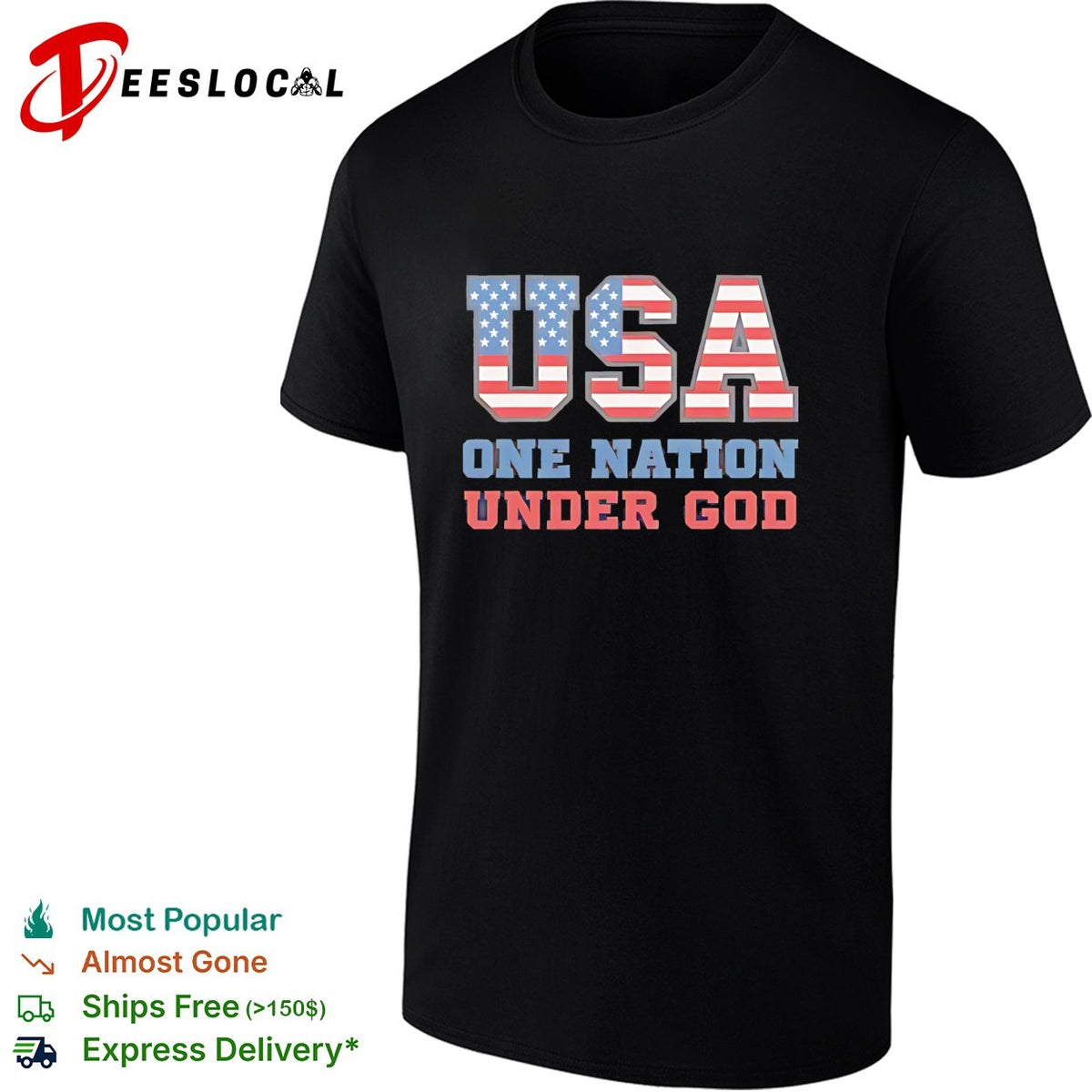 Usa one nation under god American flag patriotic stars and stripes theme shirt