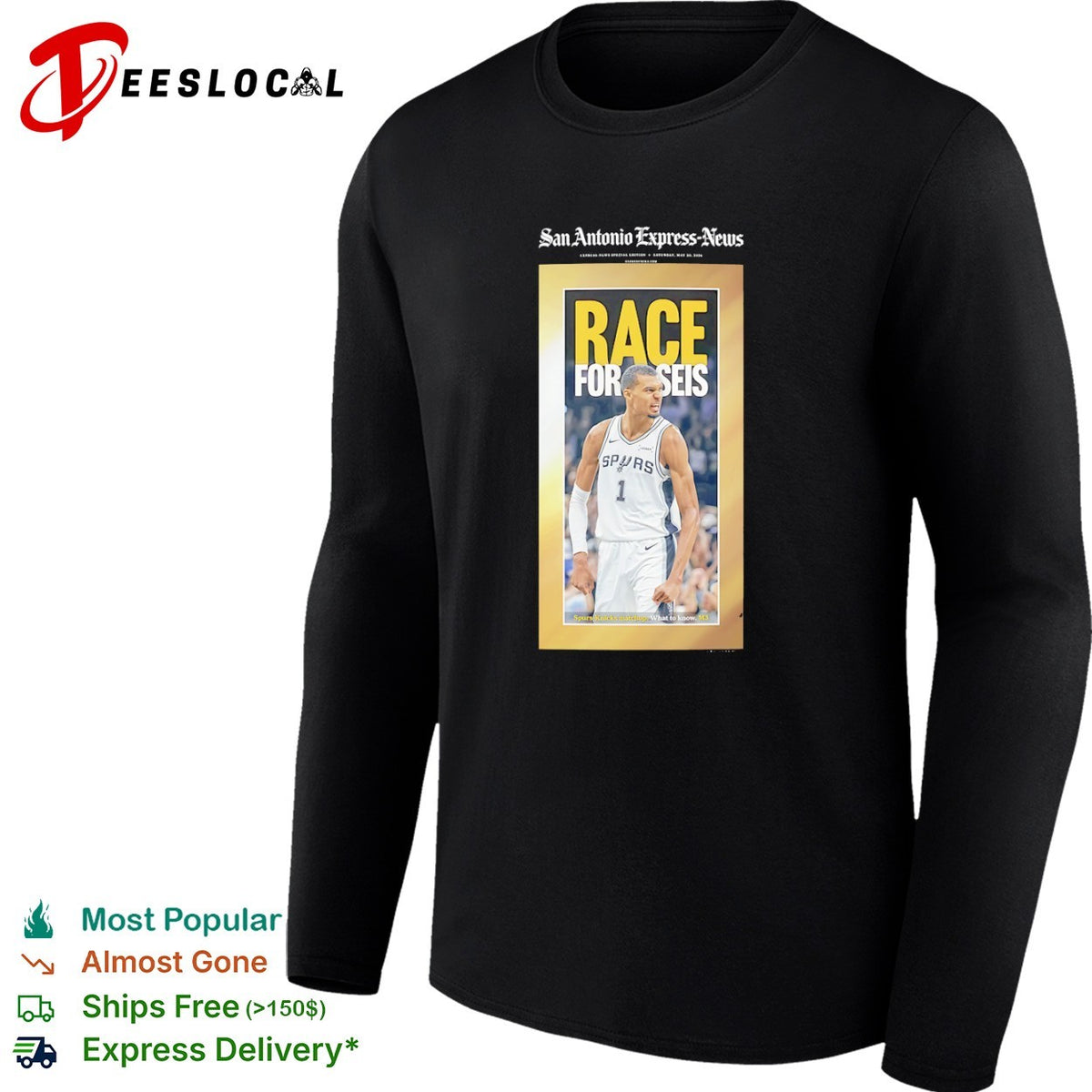 Victor Wembanyama San Antonio Spurs race for seis Express News newspaper cover shirt