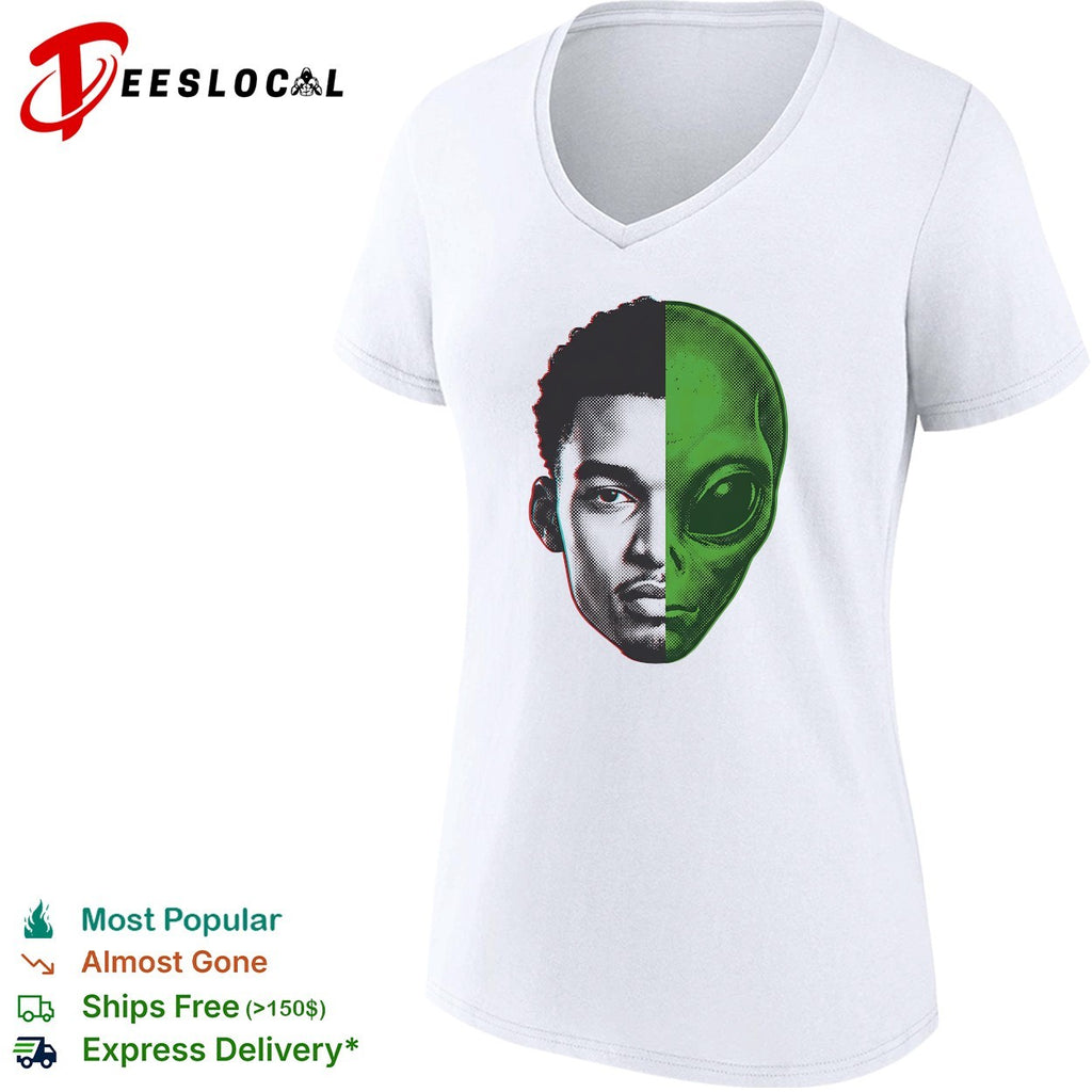 Victor Wembanyama half-face half-alien split portrait digital art shirt