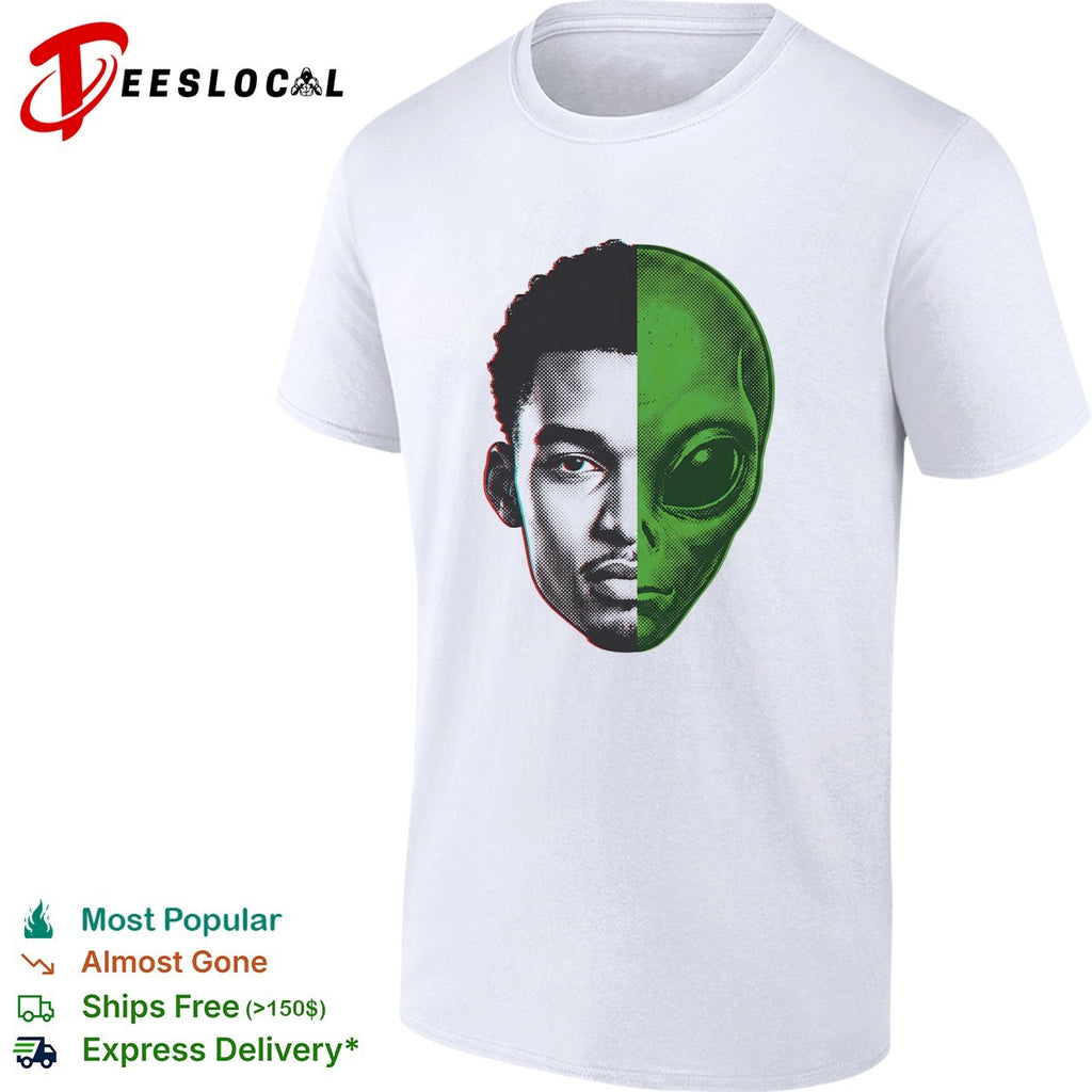 Victor Wembanyama half-face half-alien split portrait digital art shirt