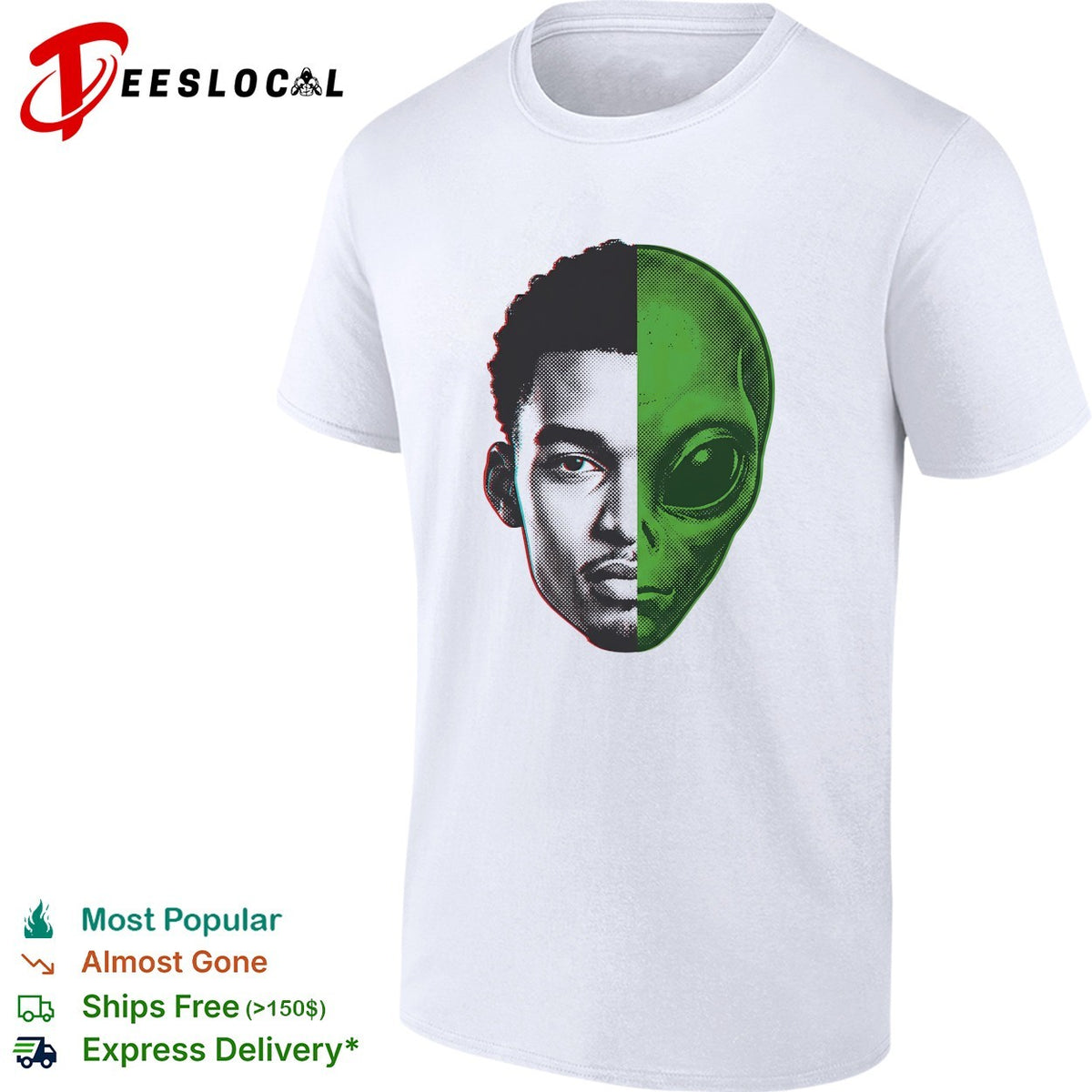 Victor Wembanyama half-face half-alien split portrait digital art shirt