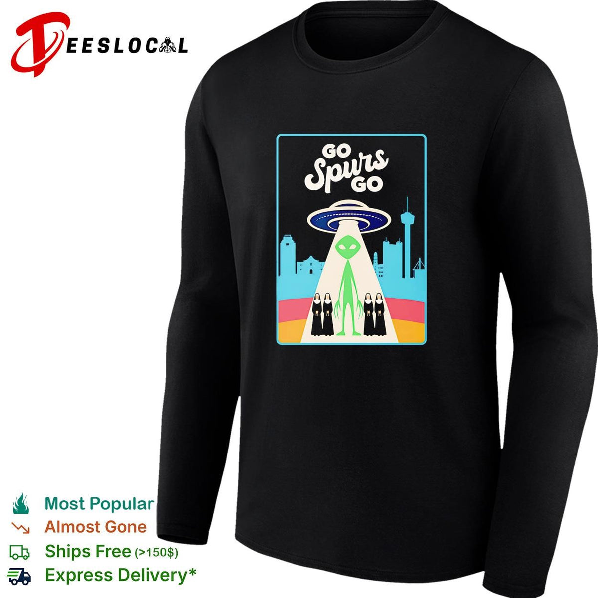 Victor Wemby Go Spurs Go alien UFO abduction San Antonio skyline retro poster shirt