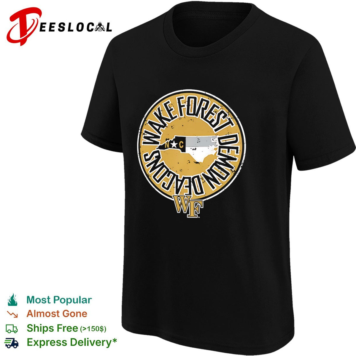 Wake Forest Demon Deacons North Carolina Map Logo WF shirt