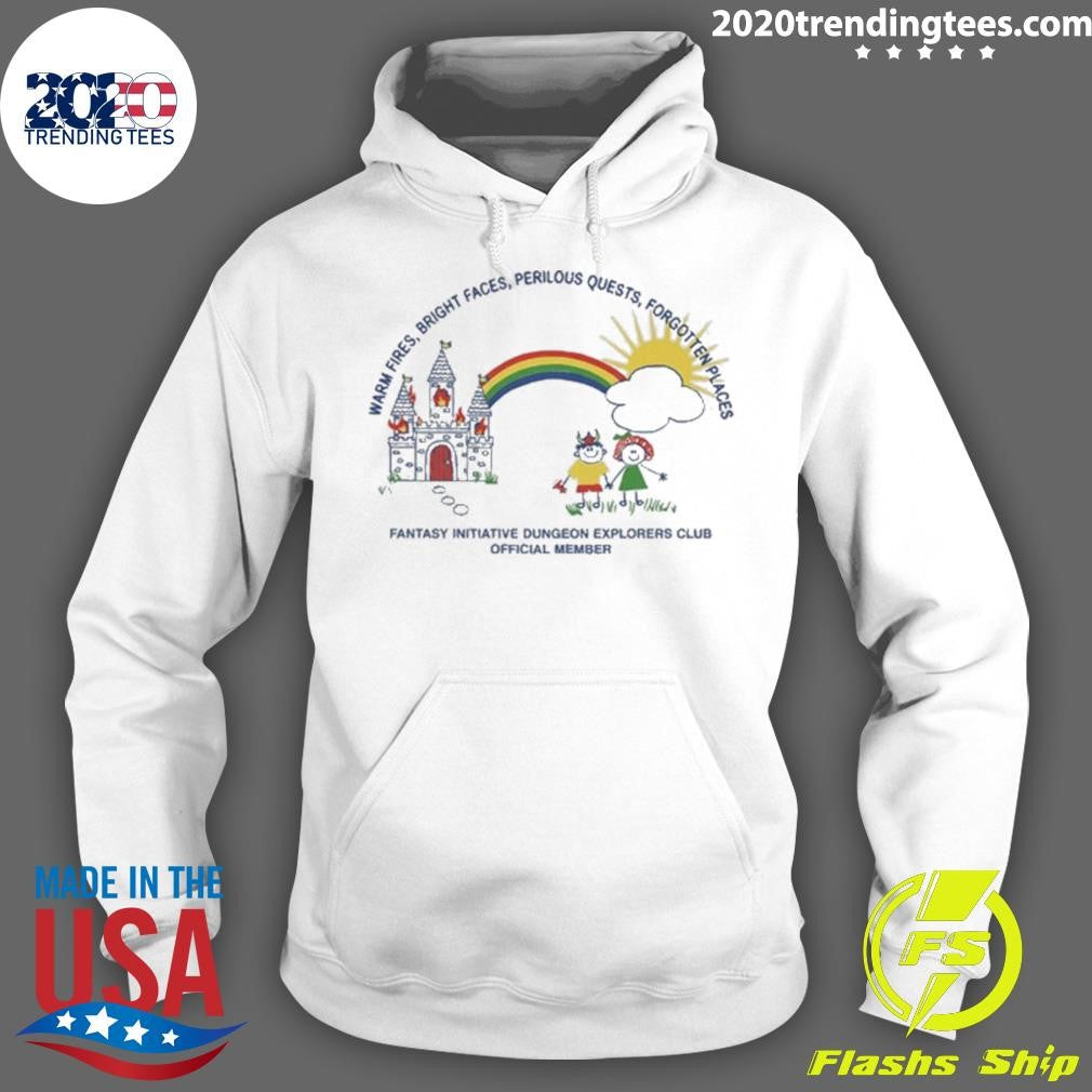 Warm Fires, Bright Faces, Perilous Quests, Forgotten Places Fantasy Initiative Dungeon Explorers Club Official Member Shirt