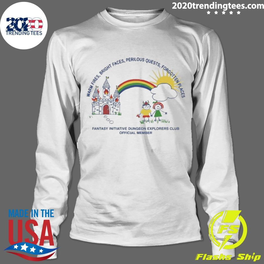 Warm Fires, Bright Faces, Perilous Quests, Forgotten Places Fantasy Initiative Dungeon Explorers Club Official Member Shirt