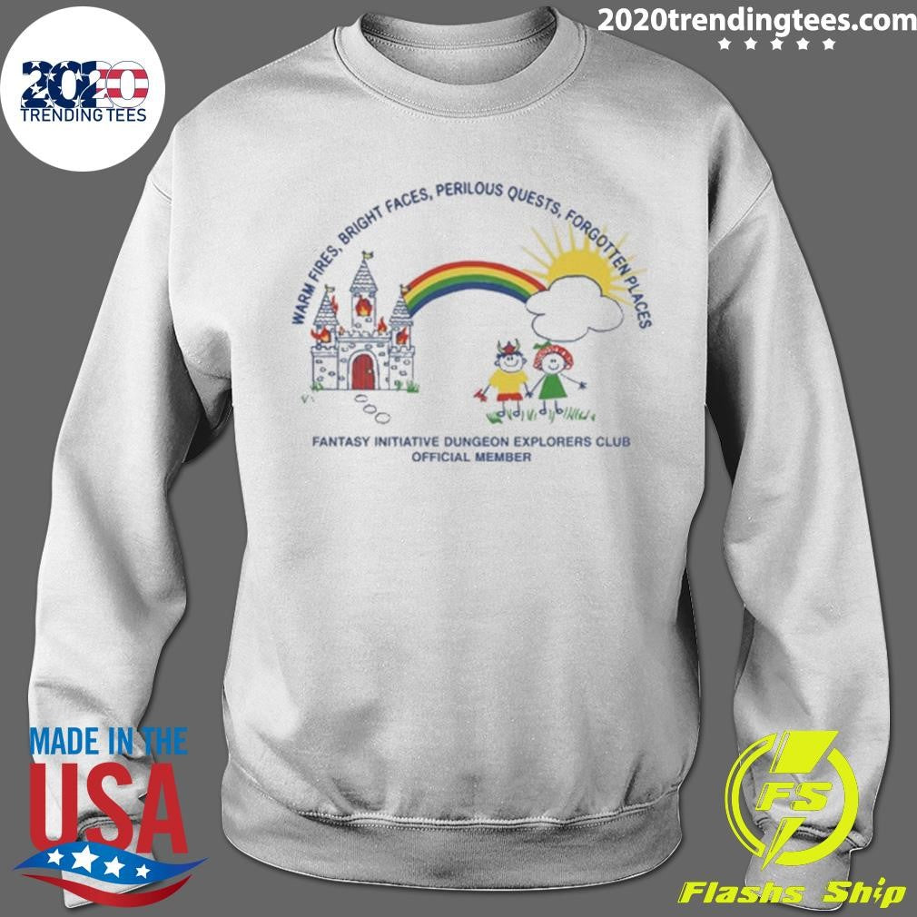 Warm Fires, Bright Faces, Perilous Quests, Forgotten Places Fantasy Initiative Dungeon Explorers Club Official Member Shirt