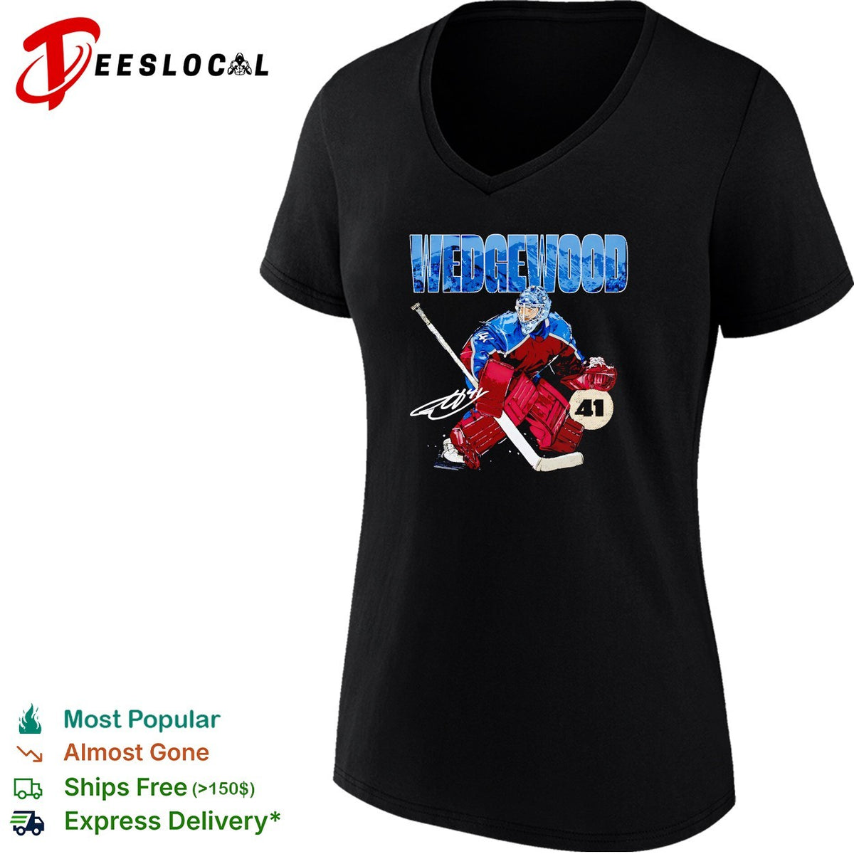 Wedgewood Colorado Avalanche goalie number 41 hockey illustration shirt