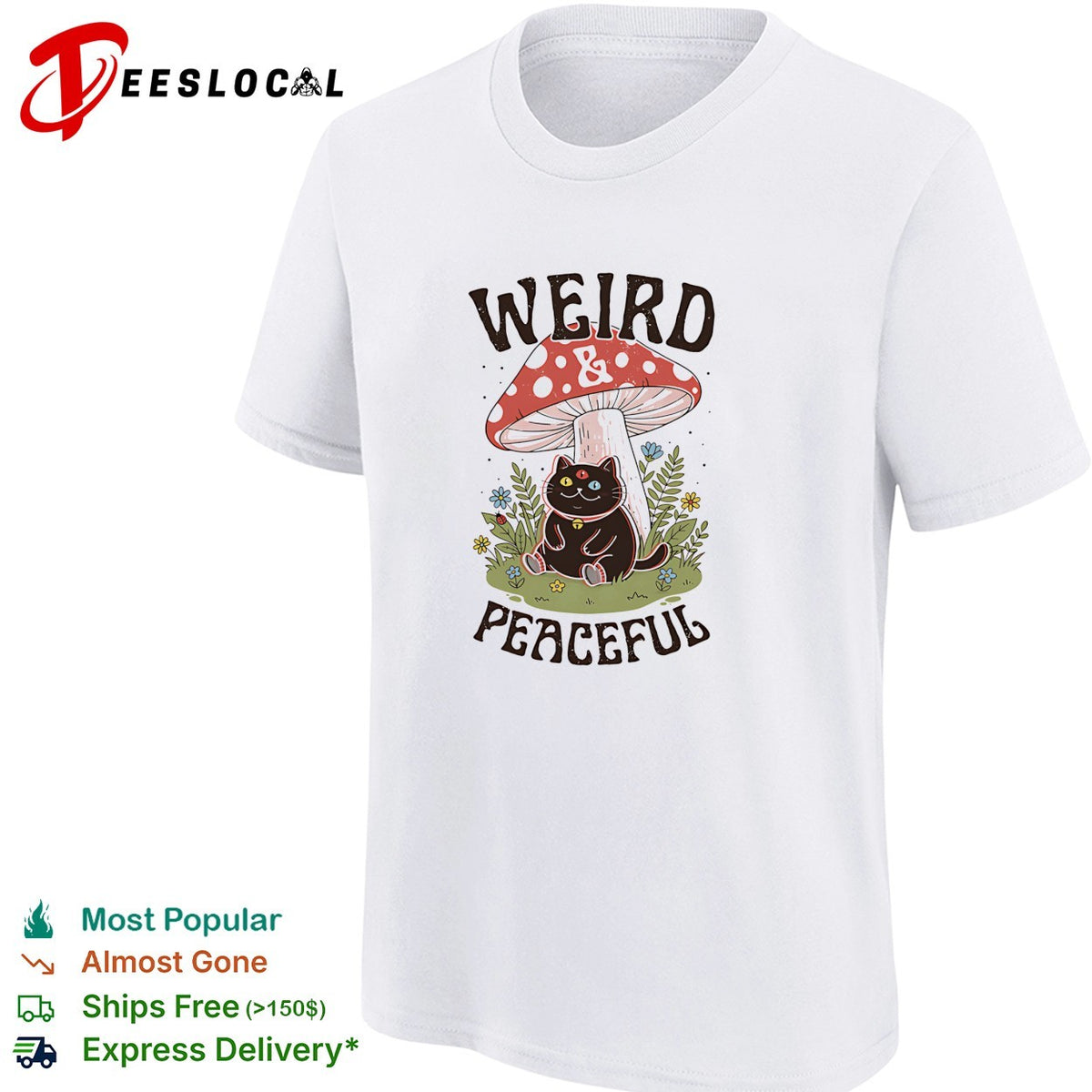 Weird and Peaceful weird cat mushroom and flowers shirt