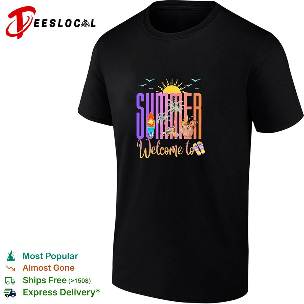 Welcome to summer beach surfboard tropical sunset vibes shirt