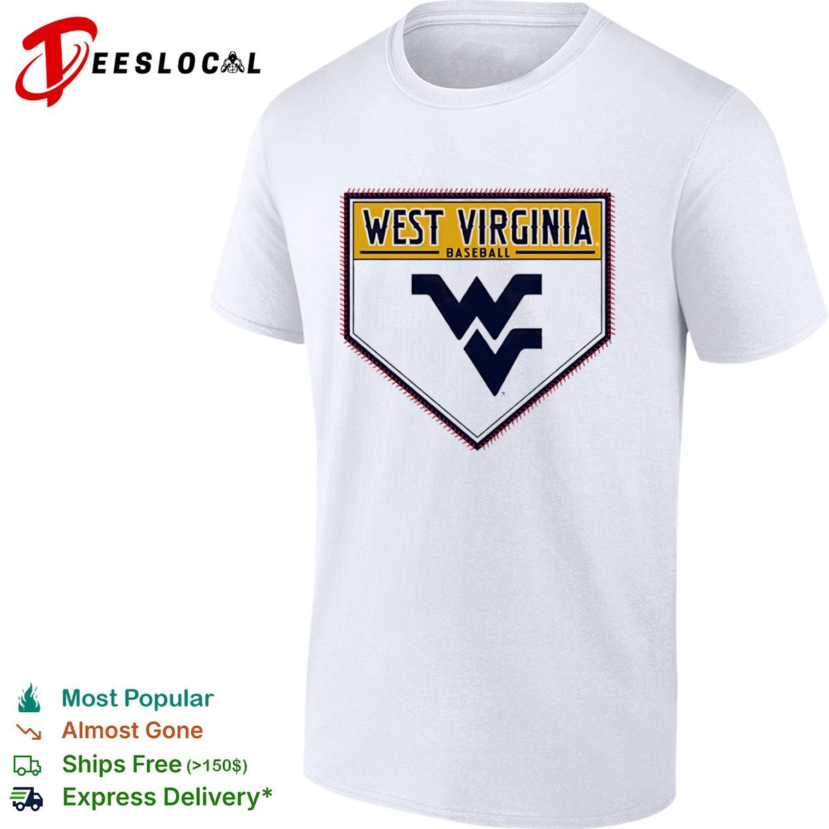West Virginia Baseball Mountaineers Home Plate Logo shirt