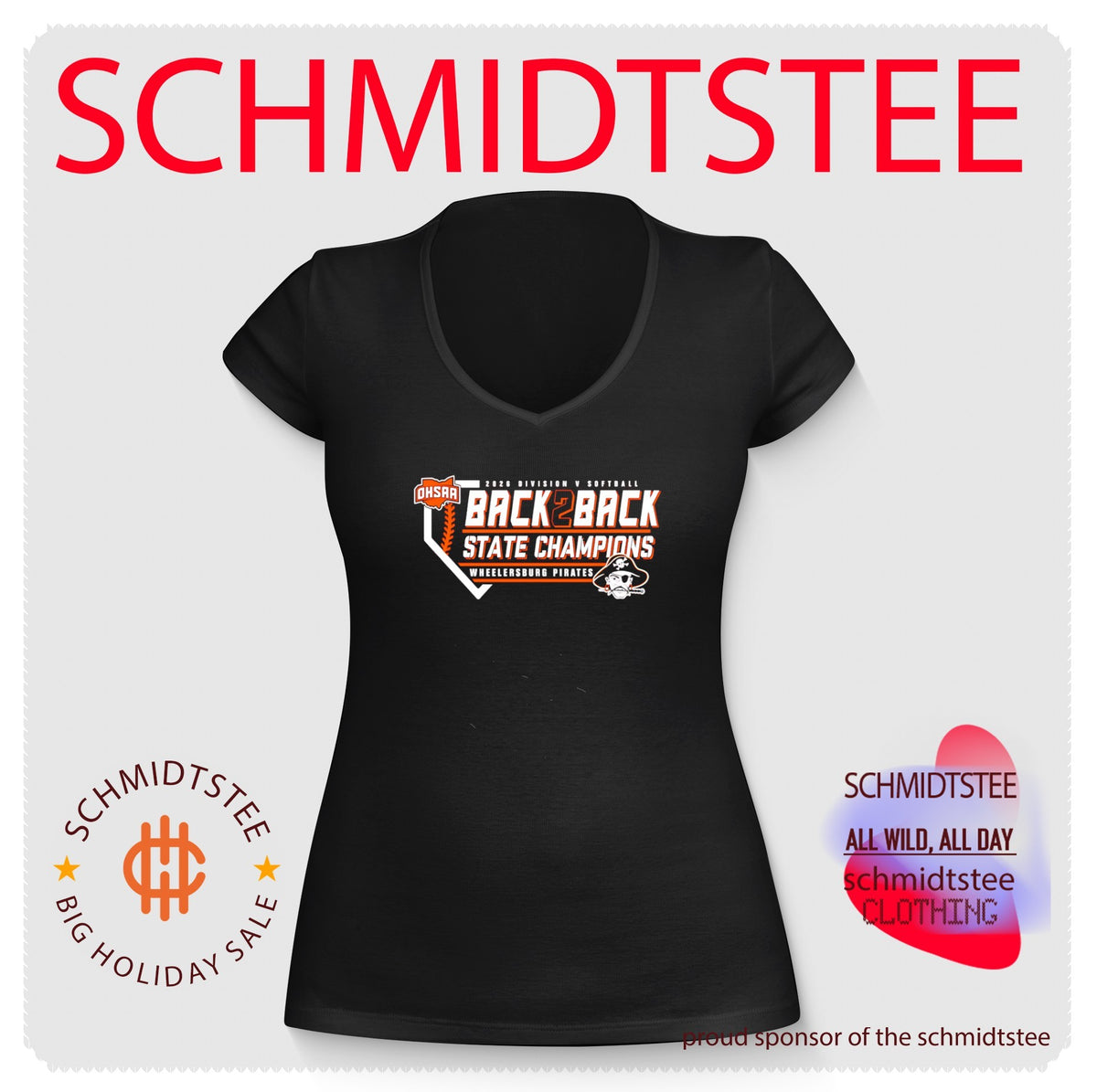 Wheelersburg Pirates 2026 OHSAA Softball D5 Back2Back State Champions shirt