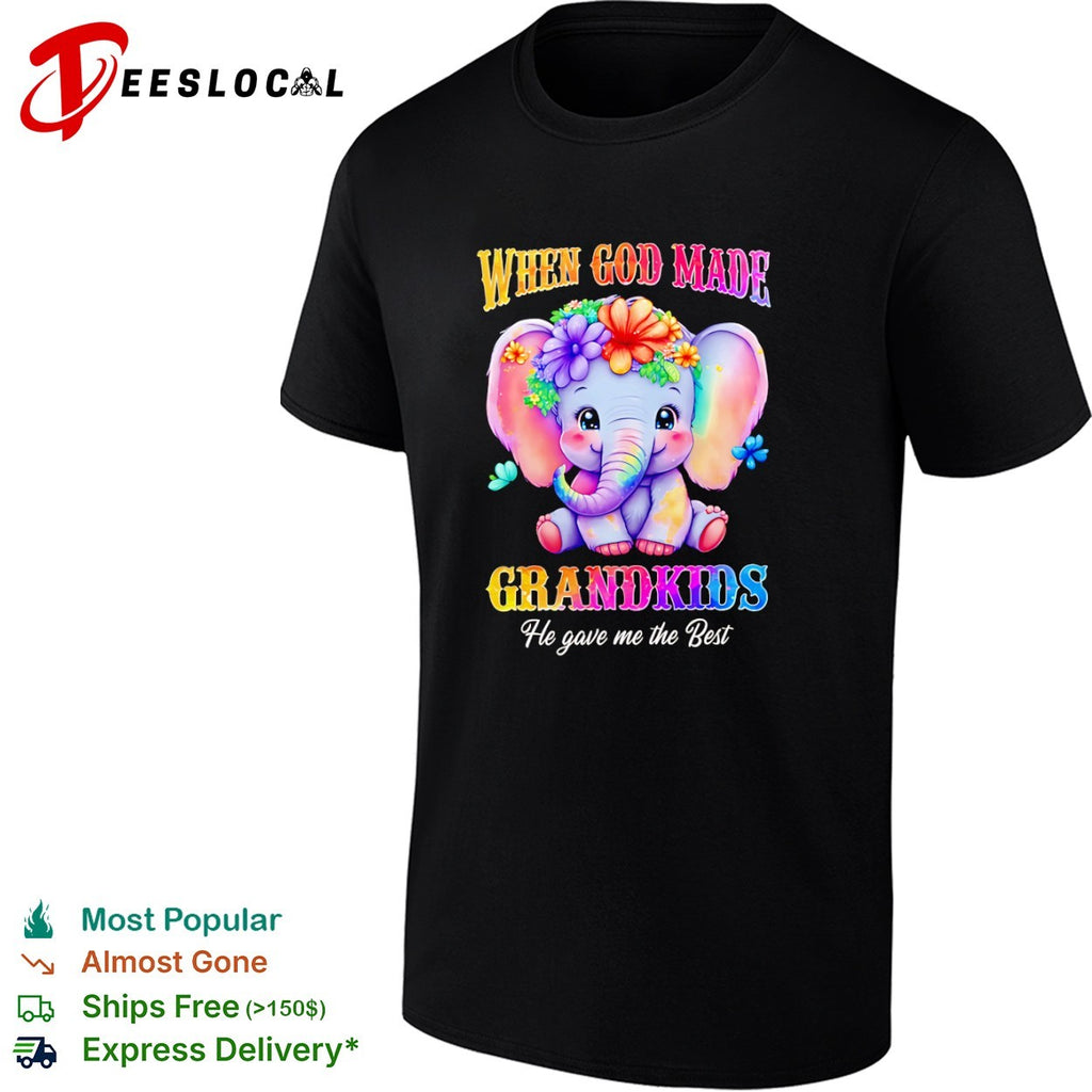 When God Made Grandkids He gave me the Best cute elephant floral rainbow shirt