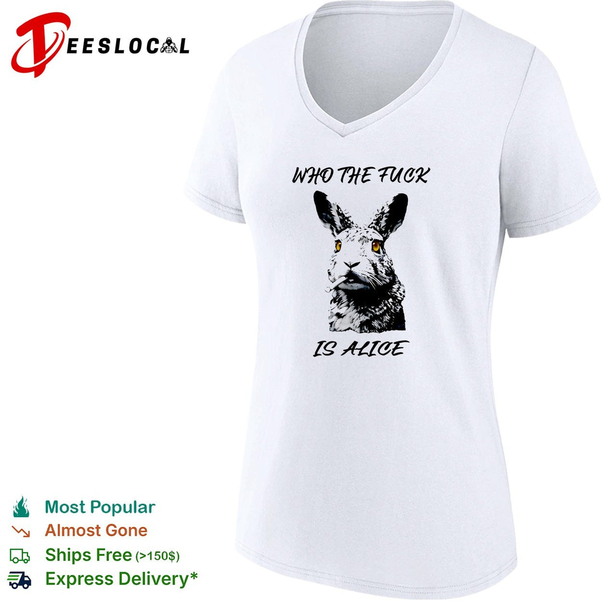 Who the fuck is Alice Rabbit smoking a cigarette funny parody art t shirt