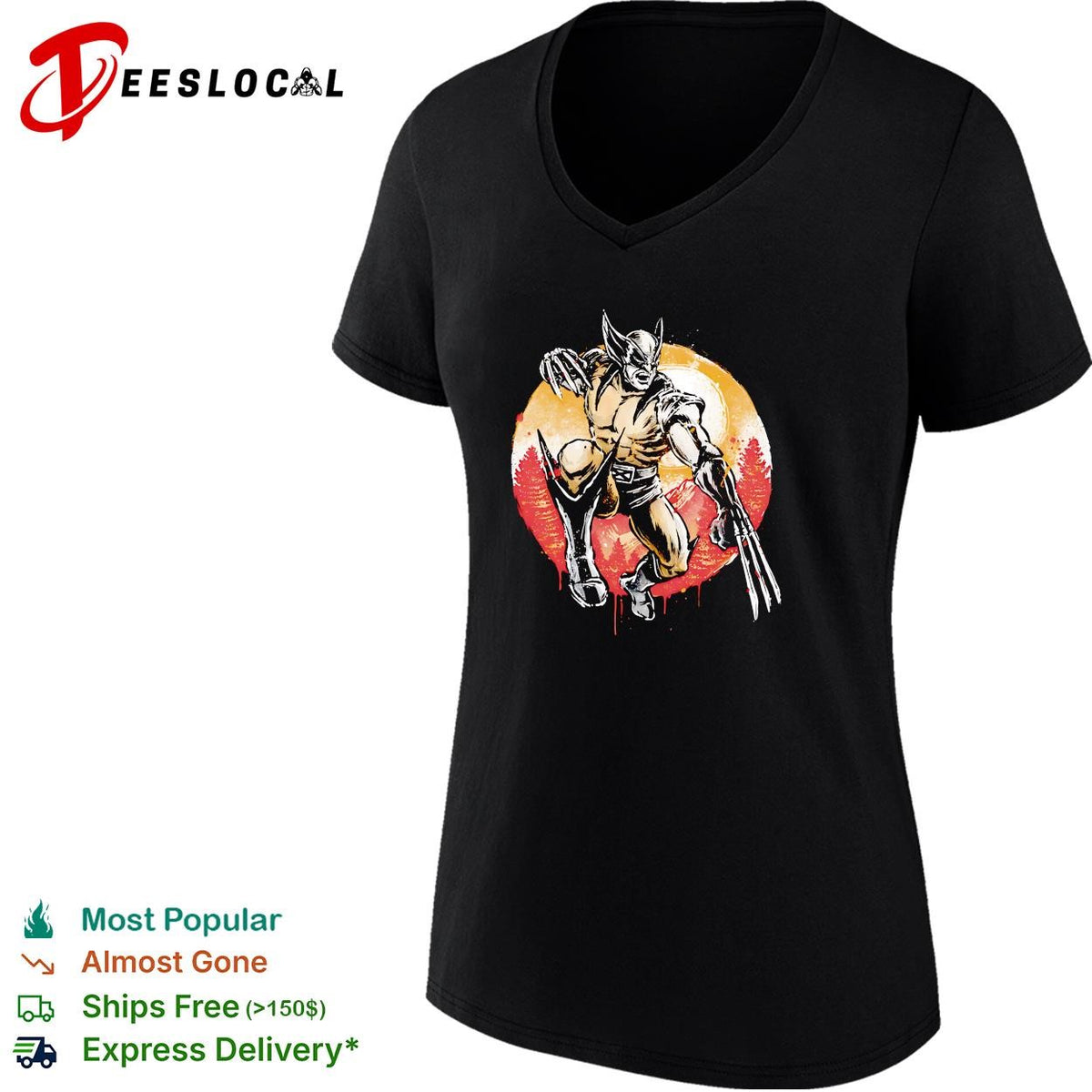 Wolverine X-Men claws retro moon forest graphic shirt