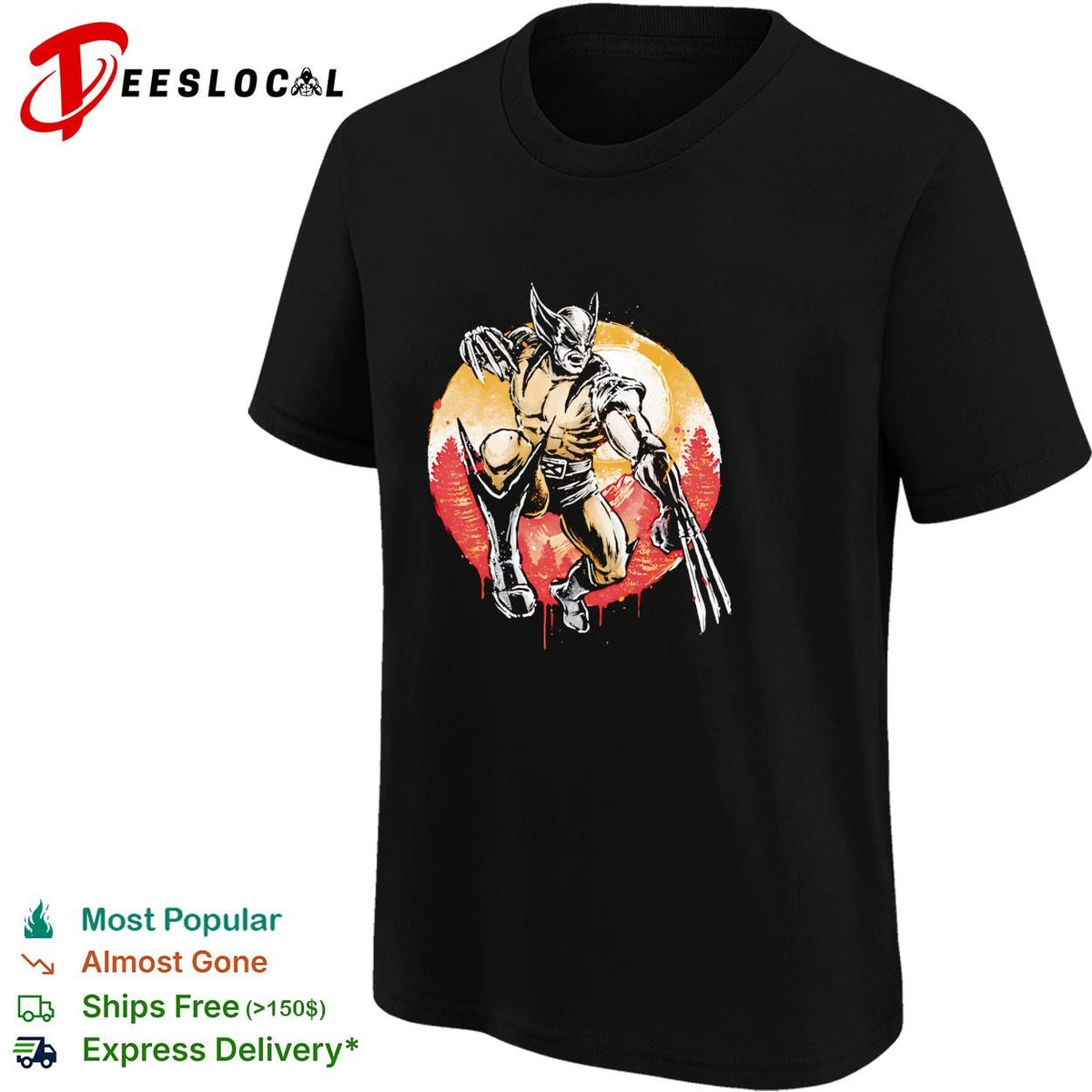 Wolverine X-Men claws retro moon forest graphic shirt