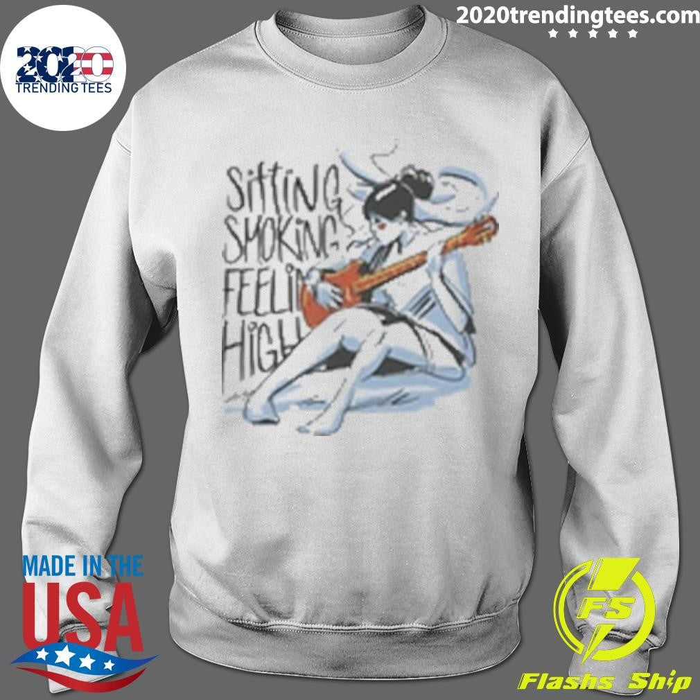 Woman Playing Guitar And Smoking Sitting Smoking Feeling High Cannabis Shirt