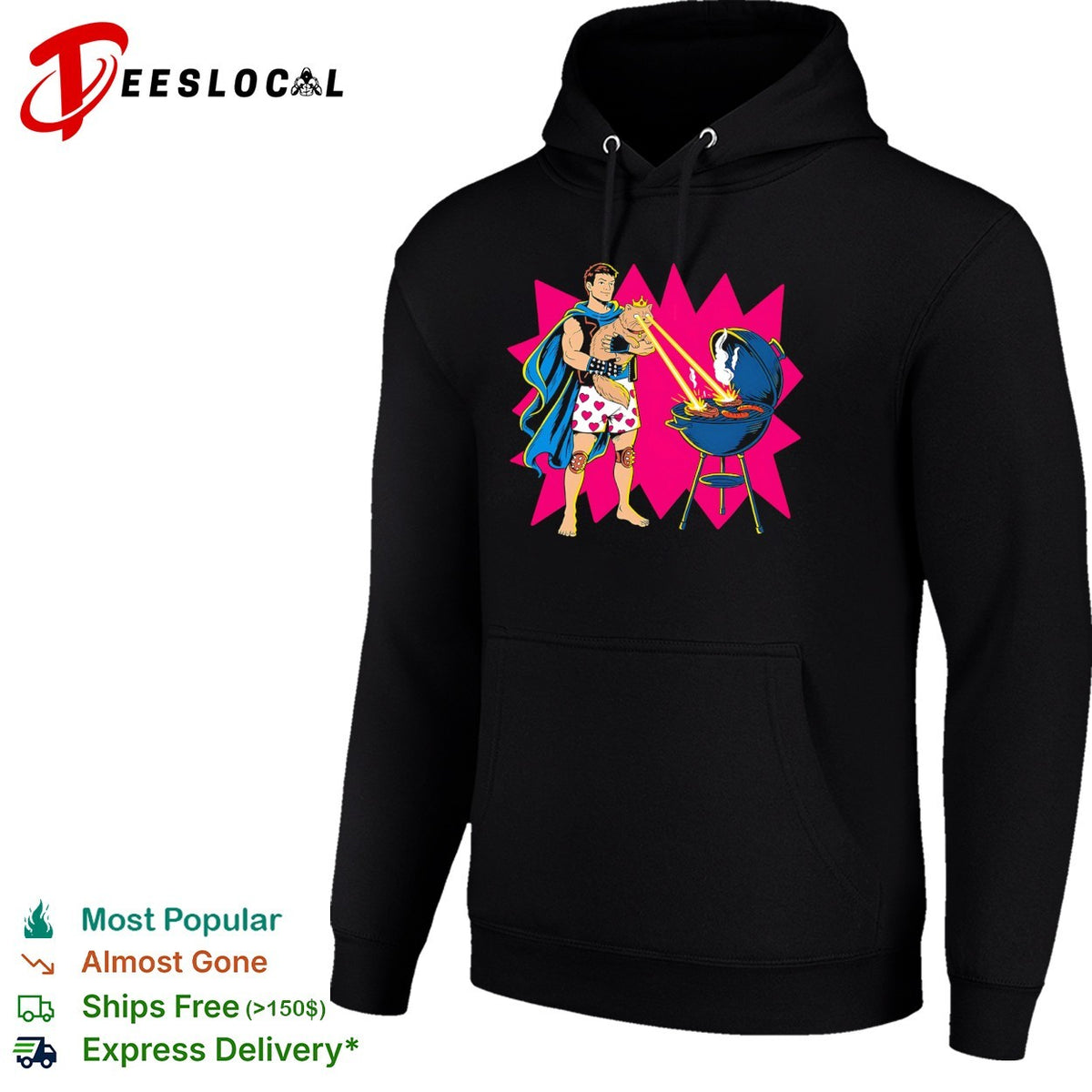 Woot superhero laser cat BBQ shirt