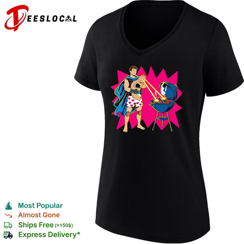 Woot superhero laser cat BBQ shirt