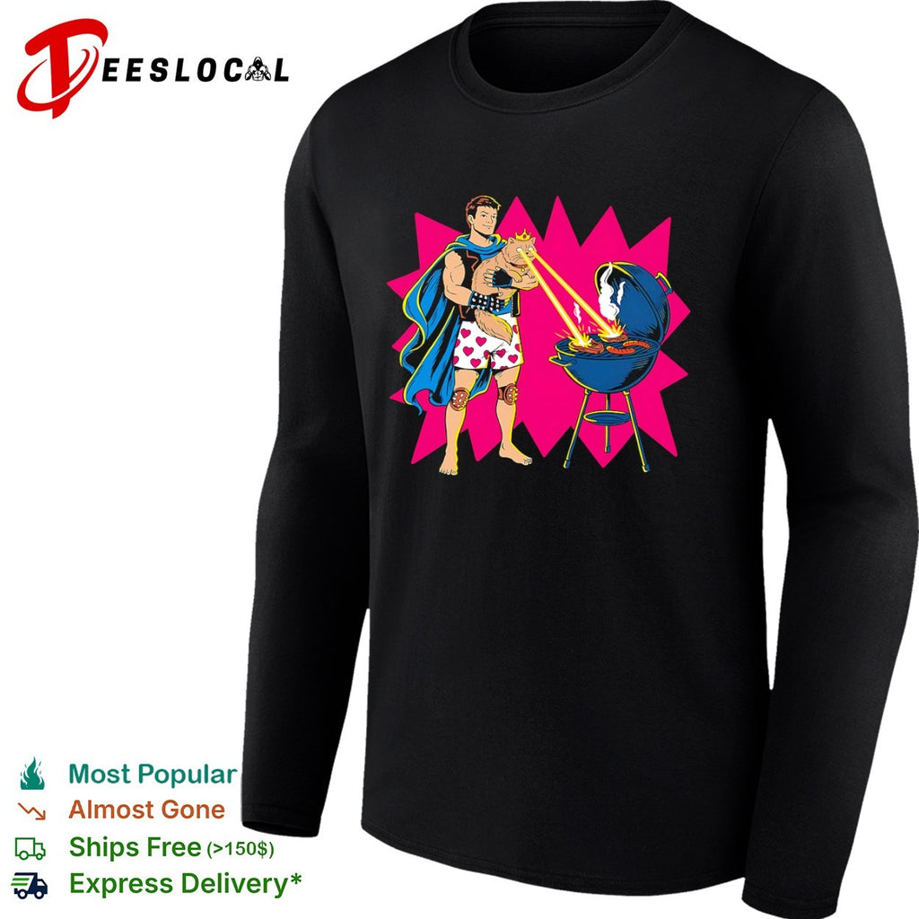 Woot superhero laser cat BBQ shirt