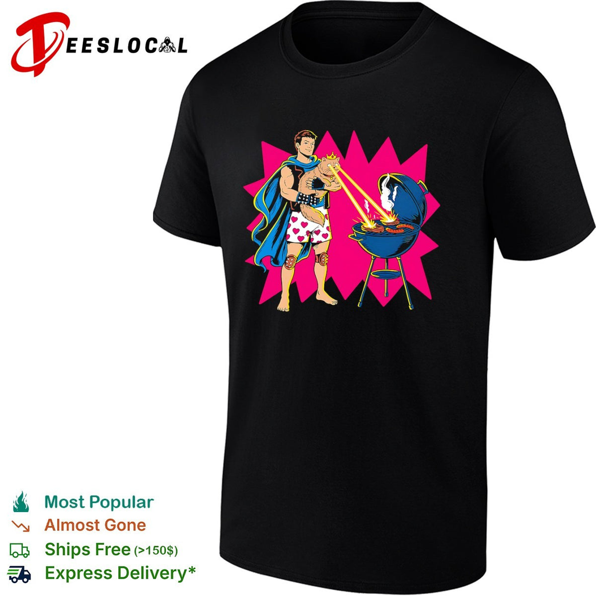 Woot superhero laser cat BBQ shirt