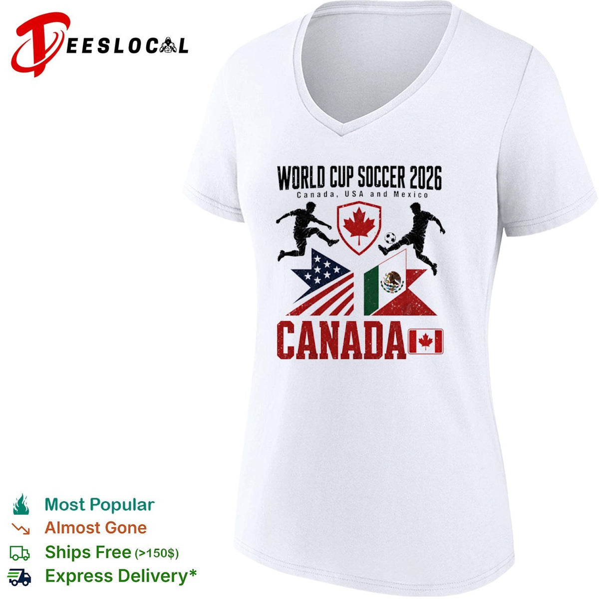 World Cup Soccer 2026 Canada USA and Mexico soccer players flags shirt