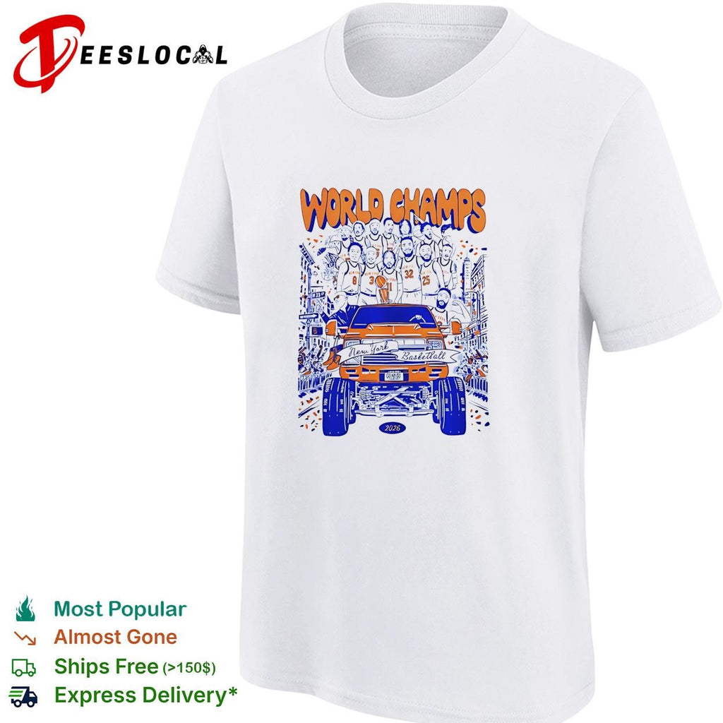 World champs New York basketball victory parade pickup truck illustration poster shirt