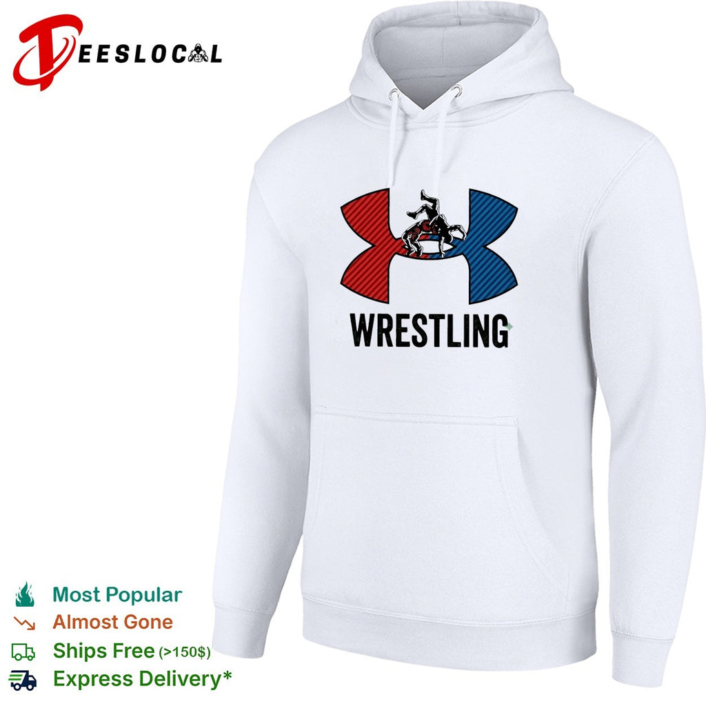 Wrestling red and blue wrestler silhouette icon bold lettering graphic shirt