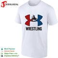 Wrestling red and blue wrestler silhouette icon bold lettering graphic shirt