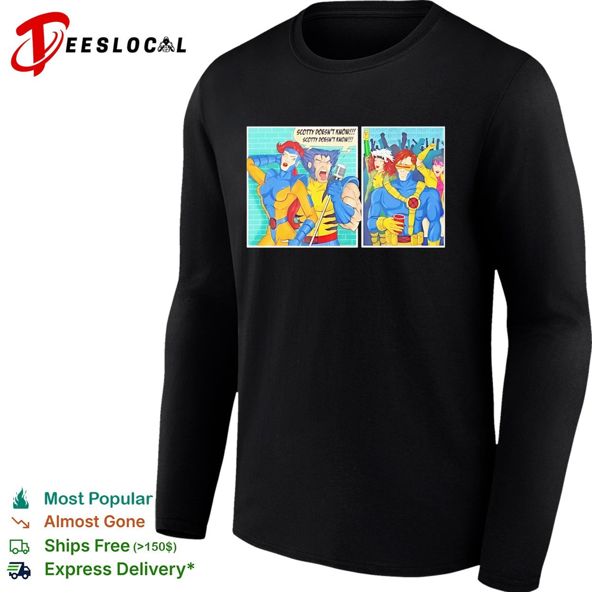 X-Men Wolverine Scotty doesn’t know cartoon comic panel parody humor shirt