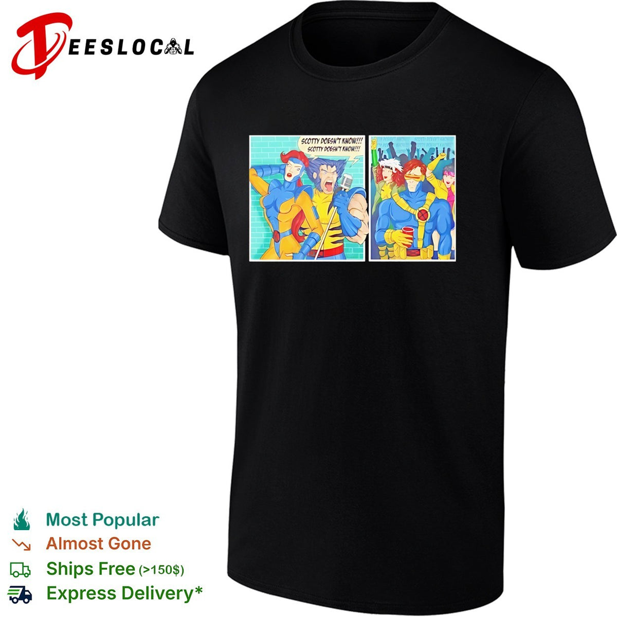 X-Men Wolverine Scotty doesn’t know cartoon comic panel parody humor shirt