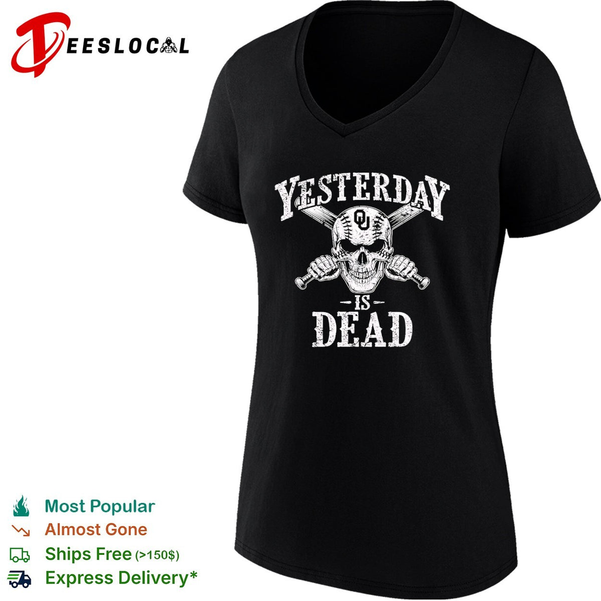 Yesterday is dead Oklahoma Sooners baseball skull shirt