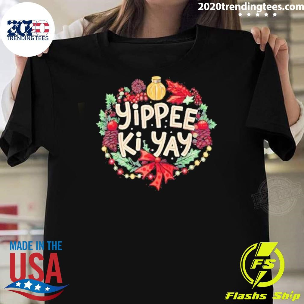 Yippee Ki-Yay Winter Black Cartoon Christmas Humorous Festive Shirt