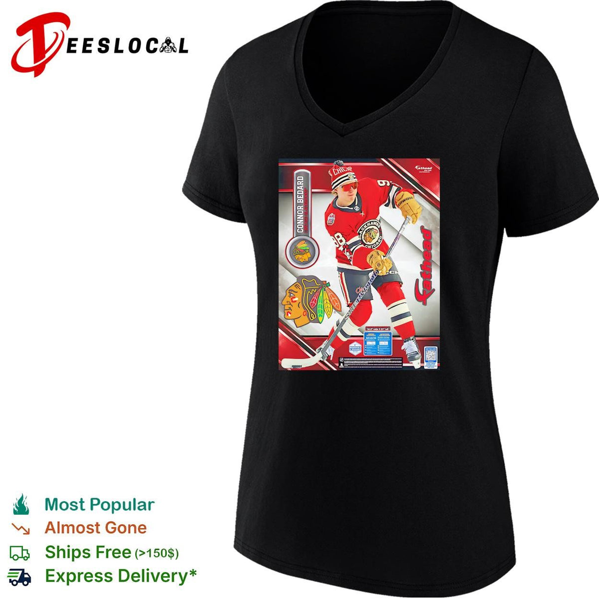 Connor Bedard Chicago Blackhawks hockey goalie action team photo poster shirt