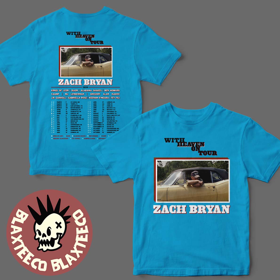 Zach Bryan With Heaven On Tour 2026 Schedule Tour Dates Two Sided T-Shirt