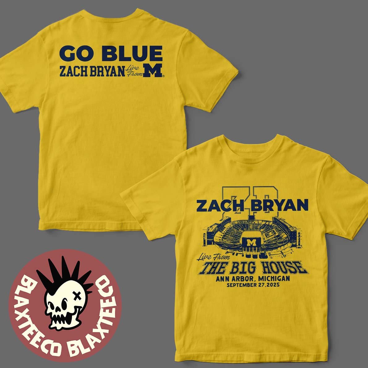 Zach Bryan x Michigan Wolverines Live From The Big House Ann Arbor Michigan On September 27 2025 Go Blue Yellow Golden T-Shirt