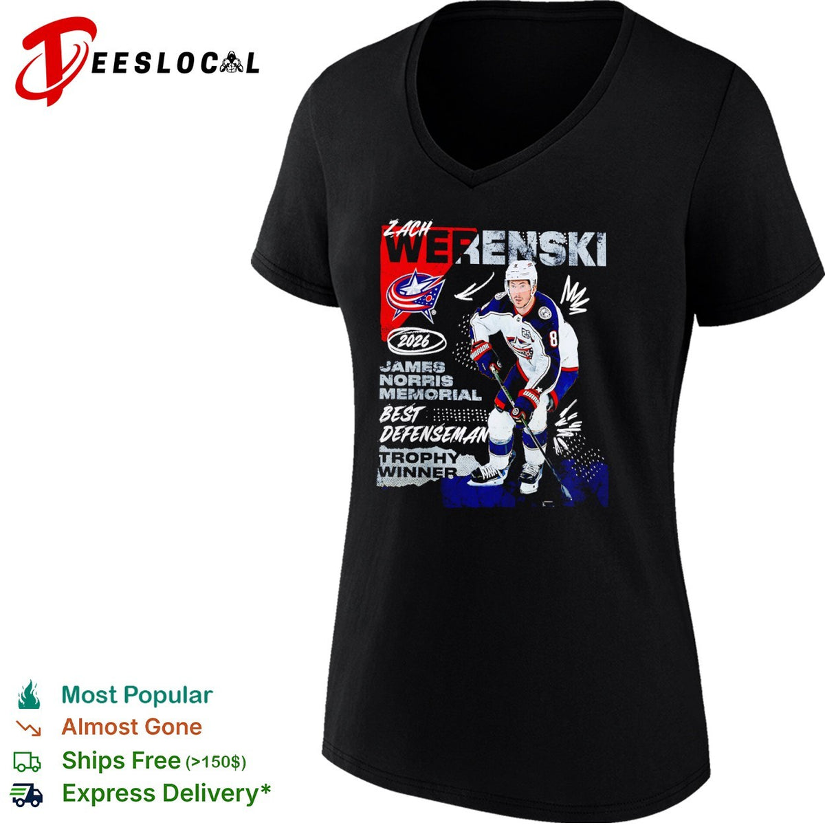 Zach Werenski Columbus Blue Jackets 2026 James Norris Memorial Trophy Winner shirt