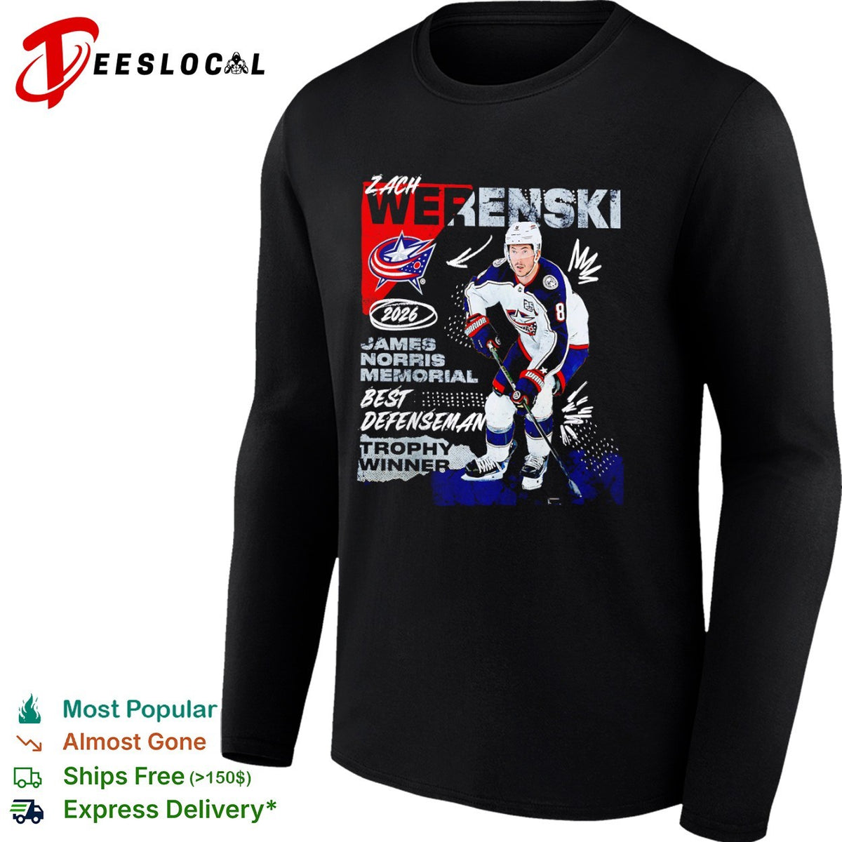 Zach Werenski Columbus Blue Jackets 2026 James Norris Memorial Trophy Winner shirt