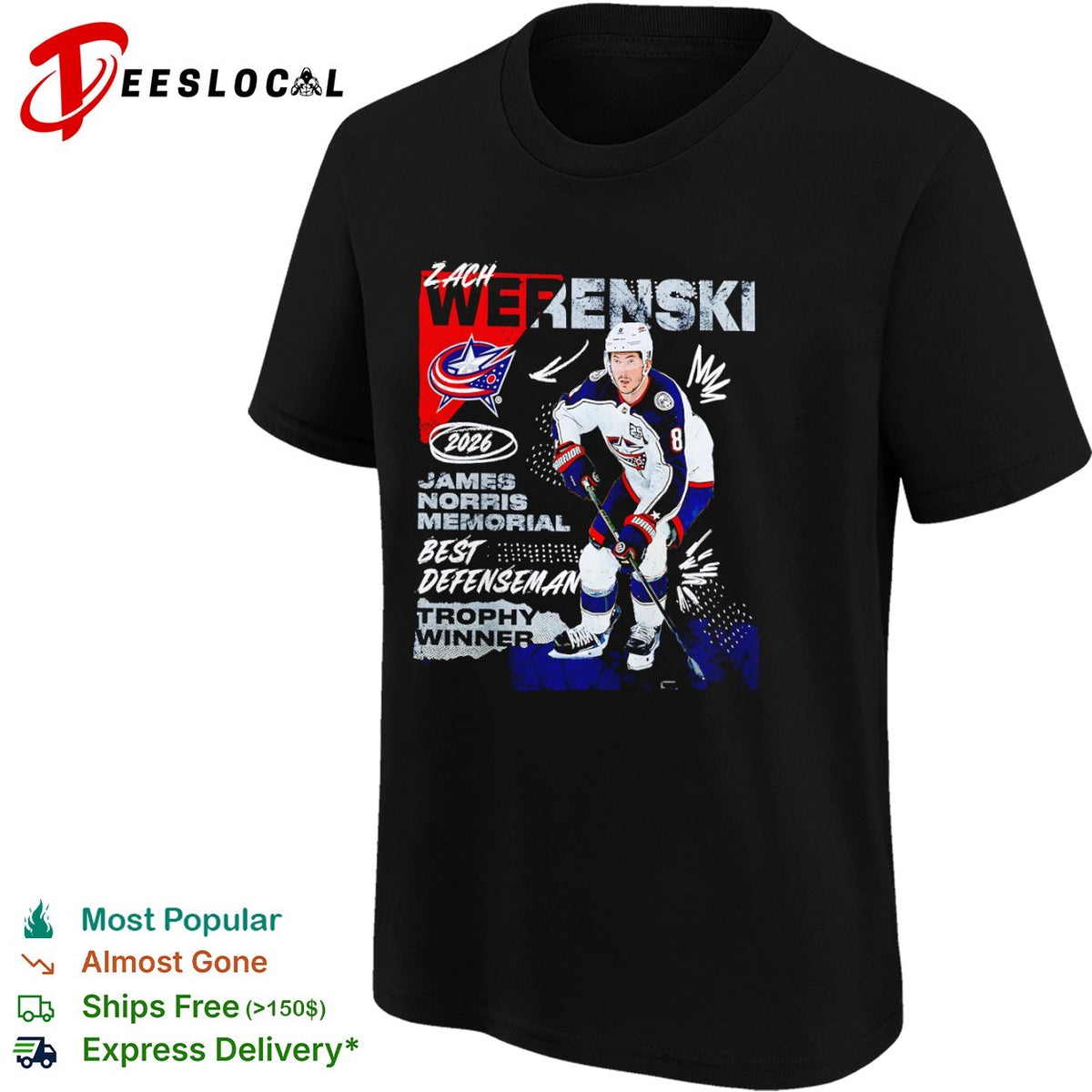 Zach Werenski Columbus Blue Jackets 2026 James Norris Memorial Trophy Winner shirt
