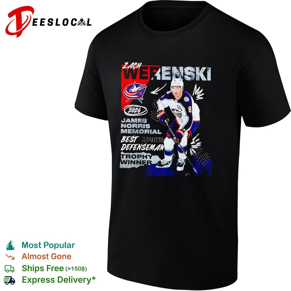 Zach Werenski Columbus Blue Jackets 2026 James Norris Memorial Trophy Winner shirt