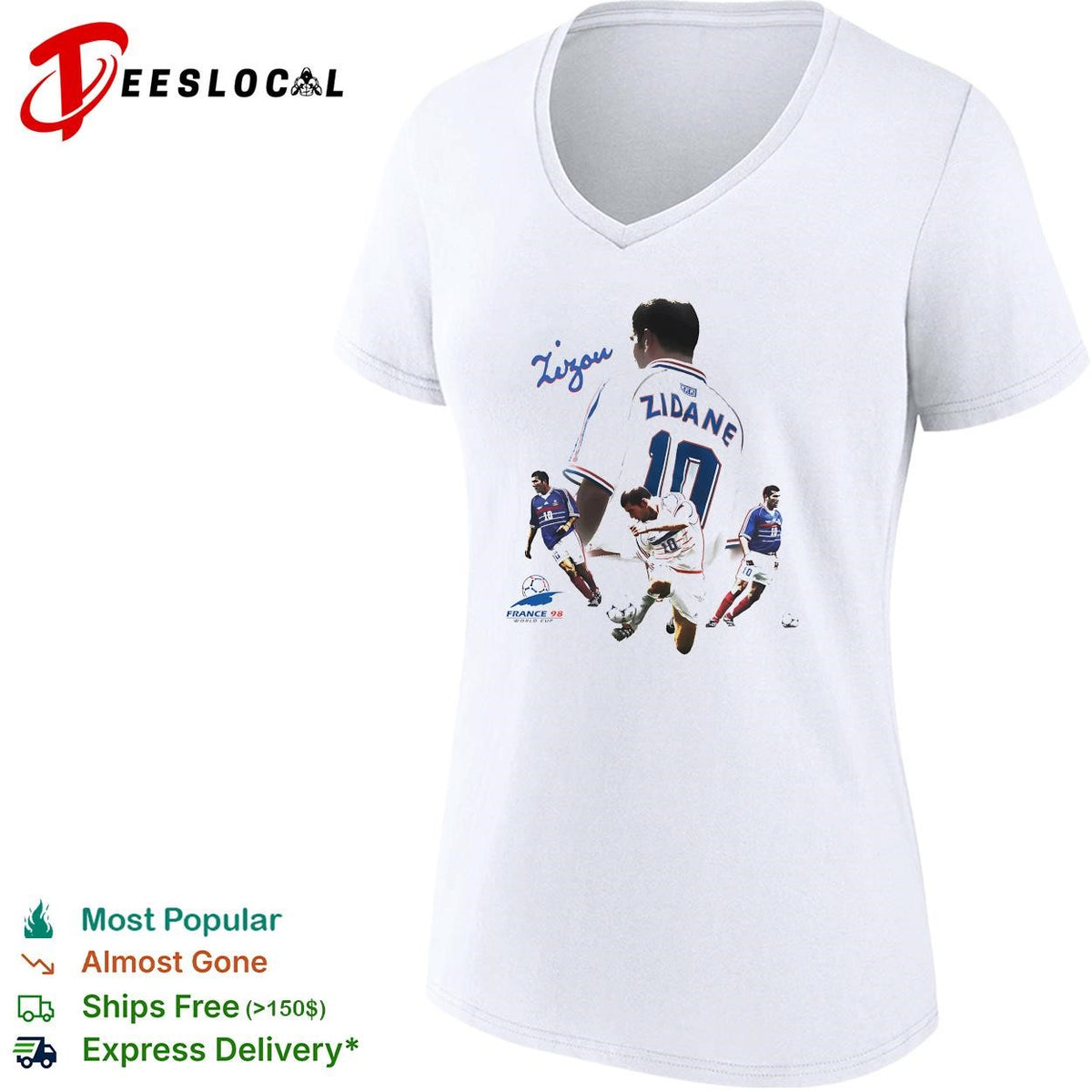 Zinedine Zidane France 98 World Cup signature action photo collage poster shirt