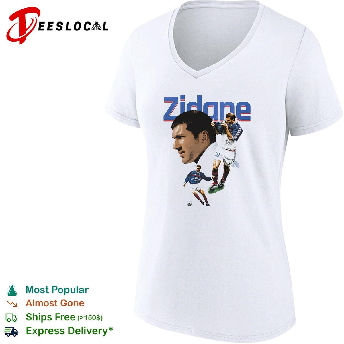 Zinedine Zidane France number 10 head volley action illustration collage poster shirt