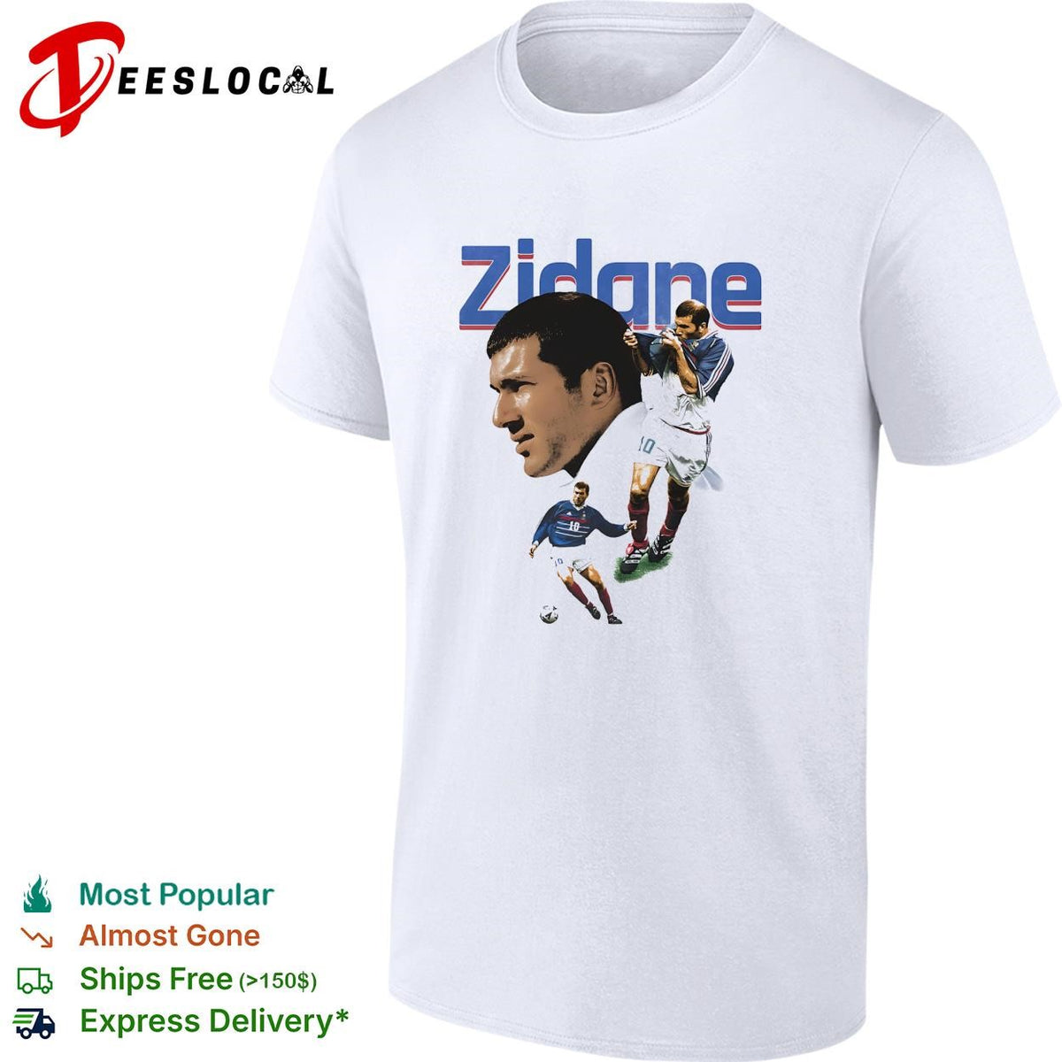 Zinedine Zidane France number 10 head volley action illustration collage poster shirt
