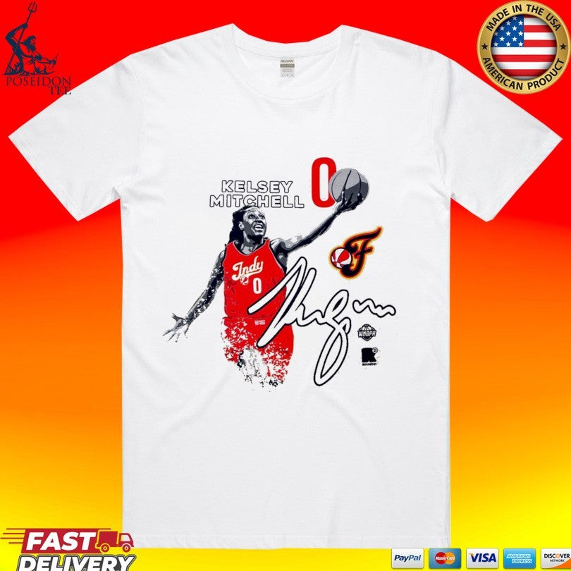 Adult Indiana Fever #0 Kelsey Mitchell Ascent In Natural By Round21 T-shirt