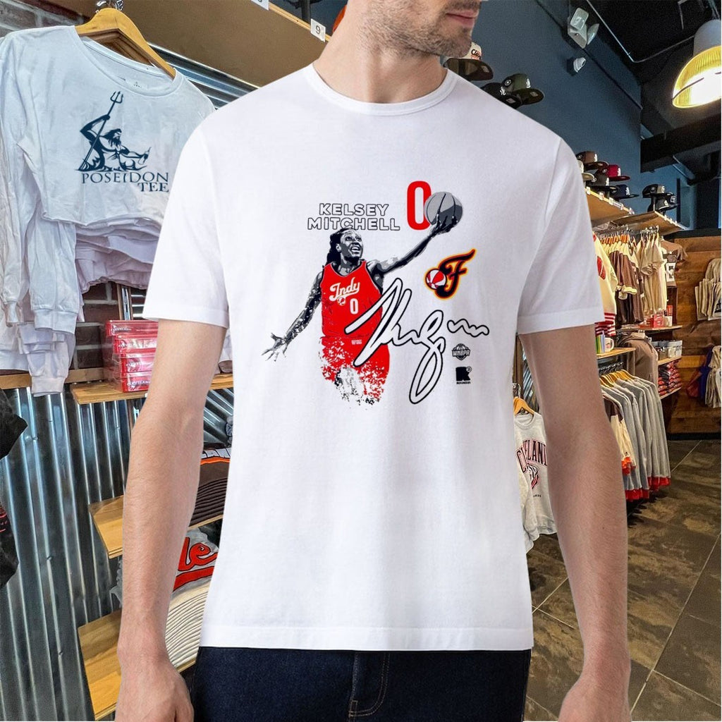Adult Indiana Fever #0 Kelsey Mitchell Ascent In Natural By Round21 T-shirt