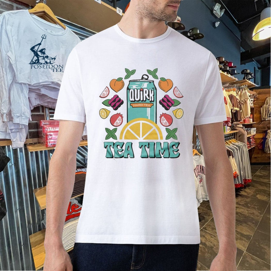 Boulevard Quirk Tea Time White & Teal Ringer T-shirt