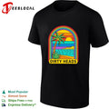 Tropical beach palm tree rainbow arch sunset vintage poster art shirt
