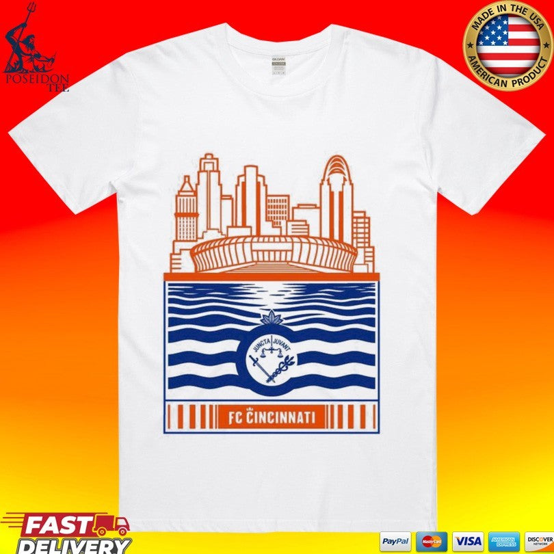 Fc Cincinnati Stadium With River And Flag T-shirt