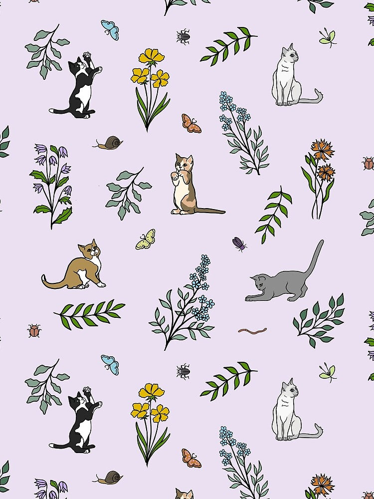 Flower Garden Kittens in Lavender by JaRuDiCat