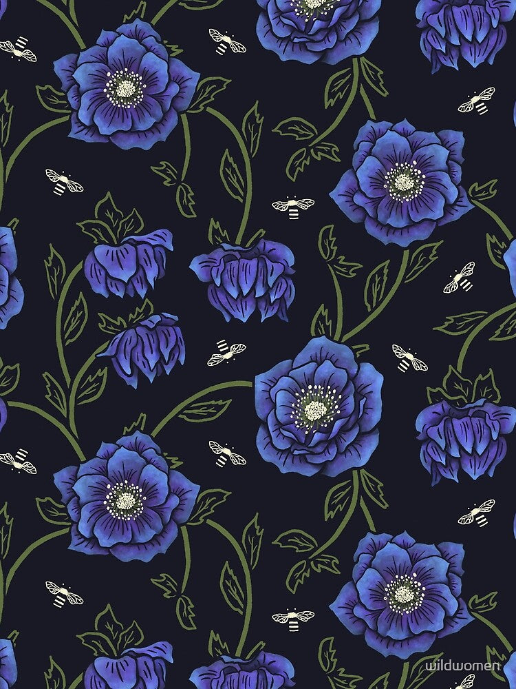 Midnight Hellebore Flower Pattern by Midnight Coffee